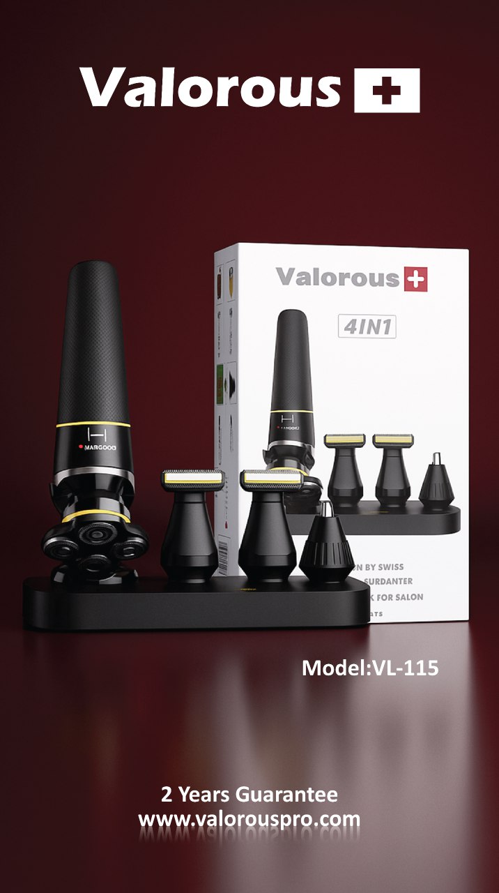 ماشین اصلاح والوروس سه تیغ به همراه موزن گوش  وبینی ،خط زن ، سری اصلاح بدن (4in1 )(LCD)          valorous model VL 115