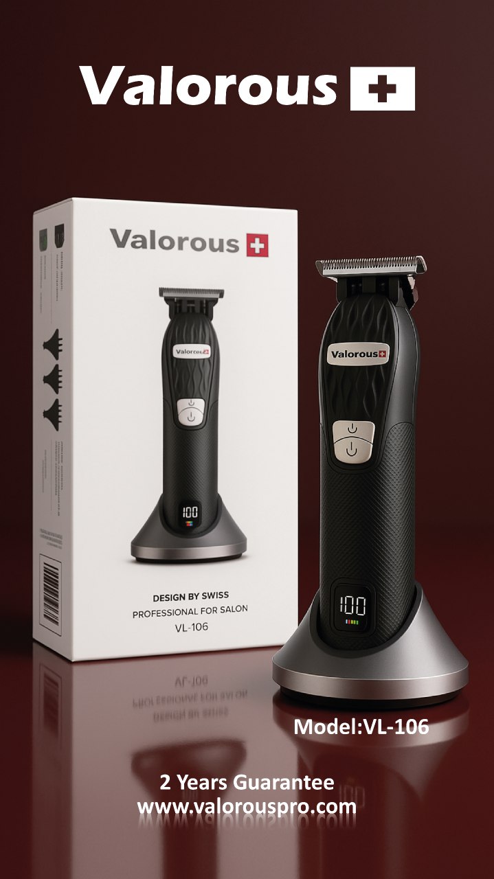 ماشین اصلاح والوروس حرفه ای خط زن و موتور توربو  ،تیغه تیتانیوم (LCD)  valorous model VL 106