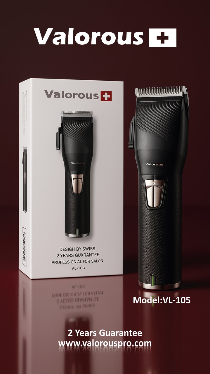 ماشین اصلاح والوروس حرفه ای موتور پرقدرت ، تیغه  تیتانیوم، باطری لیتیوم(LCD)  Valorous model VL 105